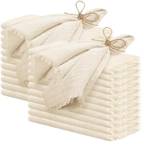 Pesonlook 60 Pcs Natural Cotton Linen Napkins with Fringe, 16x16 Inches by Pesonlook