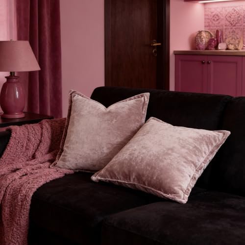 Luxurious Velvet Euro Shams Decorative Throw Pillow Covers 26x26 Set of 2 Solid Square Euro Pillow Shams for Sofa Couch Bedroom, Pink - Image 3