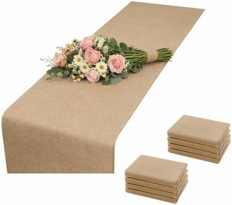 8 Pack Natural Burlap Table Runners,12 x 70 Inch Long, Rustic Farmhouse Country Vintage Boho, Jute Table Runner for Western Wedding Decorations,Farmhouse Style by Unknown