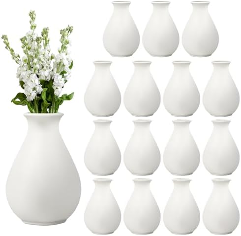 15 Pack White Ceramic Bud Vases Bulk, 3.9 Inch Small Boho Flower Vase, Matte White Vase for Centerpieces, Pampas Grass, Dried Flowers, Wedding Table and Home Décor by Unknown