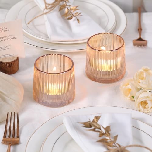 DARJEN Gold Ribbed Tealight Votive Candle Holders Set of 10 - Image 5