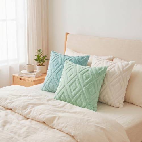 Pallene Fall Light Teal Faux Fur Throw Pillow Covers 20x20 Set of 2 - Image 5