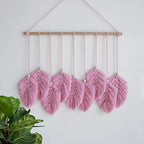 VEKALON Macrame Art Tapestry - Boho Chic Woven Wall Hanging Decor for Living Room, Modern Bohemian Feather-Shaped Decorations for Apartment, Home, and Bedroom(Pink) by VEKALON