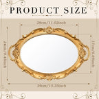 Reallnaive 2 Pcs Vintage Gold Mirror Tray Set, Gold, Ornate - Image 2