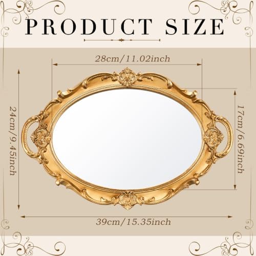 Reallnaive 2 Pcs Vintage Gold Mirror Tray Set, Gold, Ornate - Image 2