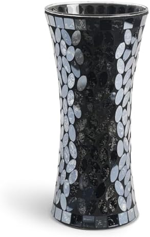 Mosaic Flower Glass Vase, 12 Inch Black Mosaic Vase for Centerpiece by Faticdorr