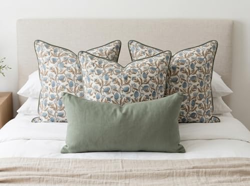 Floral Pillow Covers Teal Blue Set of 2 Pillow Covers 24 x 24 inches Farmhouse Pillow Covers for Couch Bed Bedroom Living Throw Pillow Covers Boho Decorative Pillow for Spring - Image 6