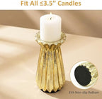 Home Decor, Mercury Glass Pillar Candle Pedestal Holders with 10 Led Lights, Lighted up Candle Holder for Pillar Candle, Candlestick Holders with Timer for Wedding Home Dining Table Xmas (Gold) - Image 4