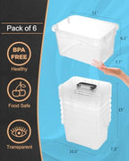 EOENVIVS Plastic Storage Bins with Lids 6 Packs, 7 Quart Storage Organizer Bins with Buckle-Up Latches and Handle, Stackable Storage Containers for Home Pantry Office Classroom Organization, Clear - Image 2