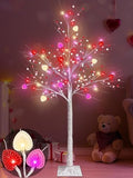 Valentines Day Decor, 4 FT Prelit Lighted Valentines Tree with 3D Hearts&Berries Ornaments 48 Led Red Pink Lights, Outdoor Waterproof Artificial Birches Tree for Valentines Day Decorations Indoor Home by TURNMEON