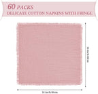 Pesonlook 60 Pcs Dusty Rose Cotton Cloth Napkins with Fringe, 16x16 Inch - Image 2