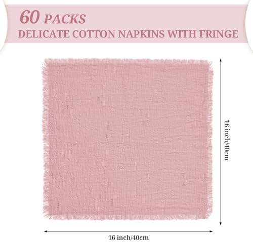 Pesonlook 60 Pcs Dusty Rose Cotton Cloth Napkins with Fringe, 16x16 Inch - Image 2