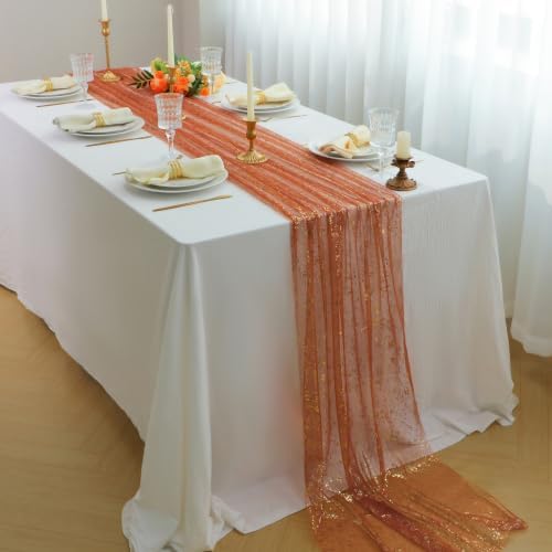 Snowkingdom 10Pcs Terracotta Gold Table Runner Glitter Sheer Gauze 10ft - Image 6