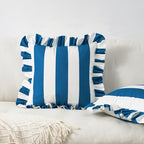 MONDAY MOOSE Decorative Throw Pillow Covers, Set of 2 Water-Resistant Striped Design with Ruffle Edge for Outdoor/Indoor Use, Pillow Inserts Not Included (22x22 inch, White/Blue) - Image 6