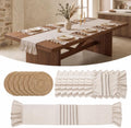 6 Boho Round Woven Placemats Ruffle Table Runner 13x72 by Unknown