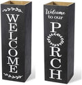 Glitzhome Set of 2 Wooden Welcome Porch Sign, Natural Double Sided Box-shaped Porch Sign for Front Porch Decor, Black, 24"H by Glitzhome
