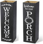 Glitzhome Set of 2 Wooden Welcome Porch Sign, Natural Double Sided Box-shaped Porch Sign for Front Porch Decor, Black, 24"H by Glitzhome