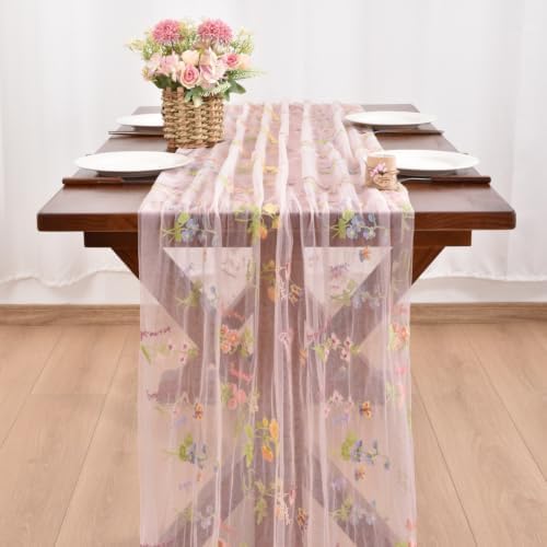 Butterfly Floral Table Runner Flowers Tea Garden Party Picnic Table Decor - Image 2