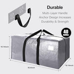 6 Pack Heavy Duty Extra Large Moving Bags W/Backpack Straps - Strong Handles & Zippers, Storage Totes For Space Saving, Fold Flat, Alternative to Box and Bin (40 gal, Silver) - Image 2