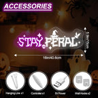 Stay Feral Neon Sign, Witch Hat Skull Halloween LED Wall Light 16x5.9 Inch - Image 2