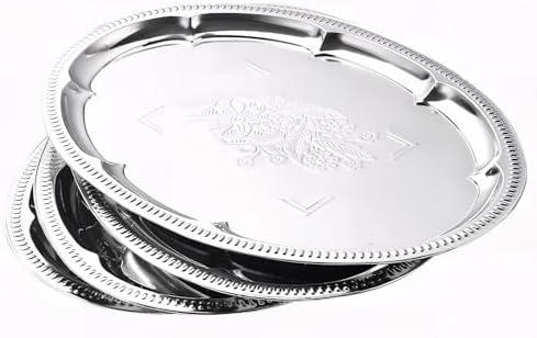 4-Pack 15.7" x 11.8" Silver Serving Trays for Party Set - Lightweight Oval Floral Engraved Silver Platter, Stainless Steel Wedding Vintage Tray for Food, Charcuterie, Cookie, Desserts by Zenovlux