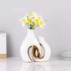 Ceramic Vase Set of 2 for Home Decor, White and Gold Abstract Intertwined Sculptural Vases, Decorative Pottery Centerpiece for Living Room, Dining Table or Entryway, Minimalist Art Decor Gift - Image 3