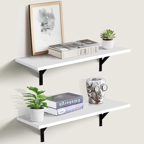 Tectocker-DOU 24" Long Floating Book Shelves for Wall, Heavy Duty, White by Tectocker-DOU