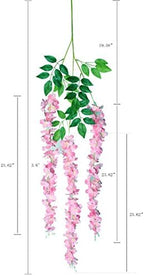 Duovlo 12 Piece Artificial Silk Wisteria Vine 3.6 Feet Ratta Hanging Flower Garland String Home Party Wedding Decor (Dark Pink) - Image 2