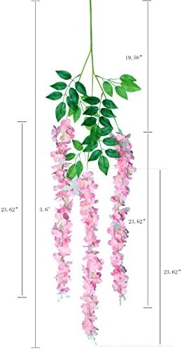 Duovlo 12 Piece Artificial Silk Wisteria Vine 3.6 Feet Ratta Hanging Flower Garland String Home Party Wedding Decor (Dark Pink) - Image 2