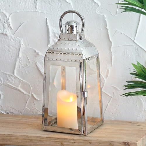 TRIROCKS Stainless Steel Candle Lanterns 12''H Decorative Candle Holders with Tempered Glass for Indoor Outdoor Porch Garden Parities and Wedding(Silver) - Image 4