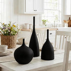 Relexome Ceramic Vase Set of 3 Neutral Vases Home Decor Modern Minimalist Decorative Vase Matte Ribbed Vases for Centerpieces Living Room Shelf Entryway Table Decor Black - Image 3