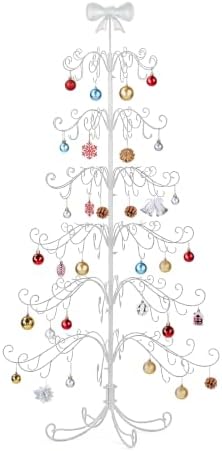 VINGLI 6FT Metal Christmas Ornament Tree, Wrought Iron Display Stand White - Image 2