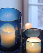 Hurricane Candle Holder Set of 3 Blue Candle Holders for Pillar Candles, Seeded Bubbles Glass Candle Holder, Blue Glass Cylinder Vases for Table Centerpieces, Home, Patio and Wedding 8" 4.7" 3.5" - Image 3