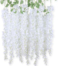 mizii 6Pcs White Wisteria Hanging Flowers 48" Silk Wisteria Artificial Flowers Garland Vines Fake Hanging Flowers Decoration for Wedding Flower Wall Backdrop Centerpieces Party Room Decor (White) by Mizii