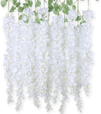 mizii 6Pcs White Wisteria Hanging Flowers 48" Silk Wisteria Artificial Flowers Garland Vines Fake Hanging Flowers Decoration for Wedding Flower Wall Backdrop Centerpieces Party Room Decor (White) by Mizii