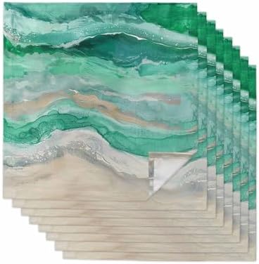 Green Coastal Cloth Napkins Set of 8, Holiday Napkins for Baby Shower, Spring Summer Ocean Beach Nautical Sea Wave Washable Reusable Dinner Napkins for Cocktail Wedding Party, 20 x 20 Inch by Boanket