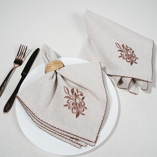 Luxury Embroidered Cloth Napkins – Biscuit Lattice, Set of 6, 18x18 | Elegant Cotton Blend Dinner Napkins with Floral Motif for Holiday Tables, Thanksgiving, Christmas & Formal Dining - Image 2