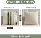 ANRODUO Boho Decorative Throw Pillow Covers Plush Green 18x18 Pack of 2 - Image 6