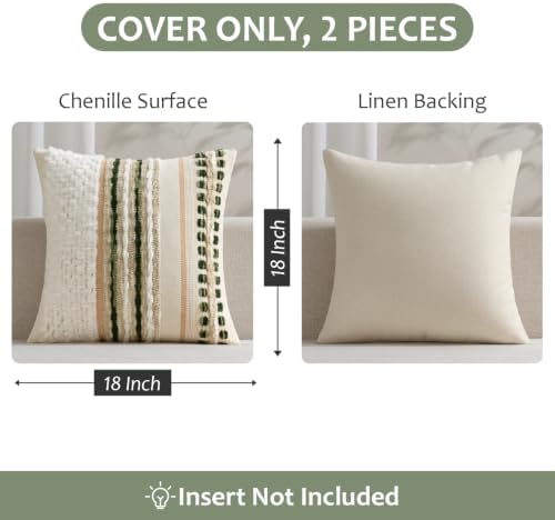 ANRODUO Boho Decorative Throw Pillow Covers Plush Green 18x18 Pack of 2 - Image 6