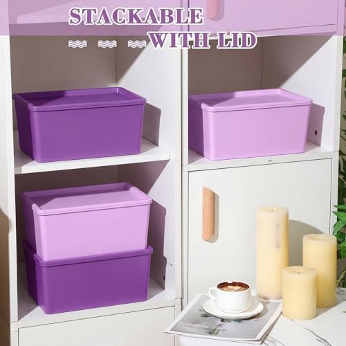 Menkxi 4 Pcs Storage Bins with Lids, Dark Purple, Light Purple, Small - Image 4