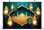 12x10ft Fabric Green Ramadan Backdrop Banner Golden Lanterns Mosque Photography Background Eid Mubarak Decor Islamic Muslim Party Supplies Al-Fitr Holiday Decoration Ramadan Mubarak Banner Prop - Image 4