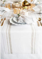 Solino Home 100% Linen Table Runner, 14 x 108 in, Natural and White Striped by SolinoHome