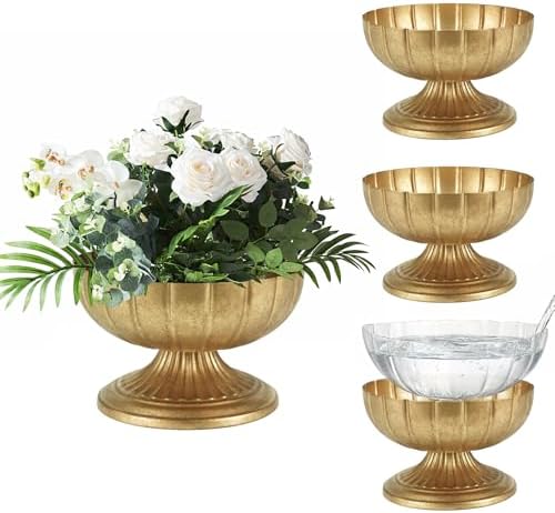 Vintage Gold Compote Vases 8.5" x 5.4" for Wedding Table Centerpieces by AddingEleganceToYourLiving