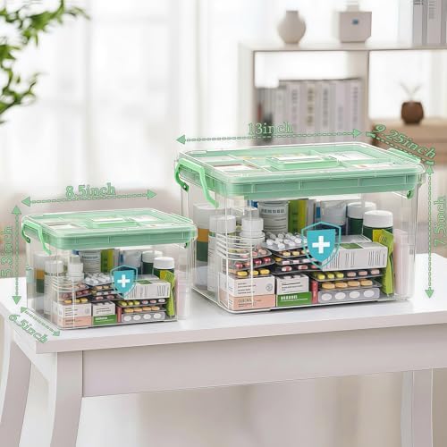 ANYPROLUS 2 Pack Clear Medicine Organizer Box with Handle, Plastic Medicine Container with Tray First Aid Box Empty, Thickened Medicine Storage Organizer Multipurpose Medication Organizer Storage - Image 2