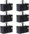 Moving Bags Heavy Duty Extra Large, Moving Boxes, Moving Supplies Essentials, Blue Storage Bins with Lids, Plastic Packing Totes, Storage Bags for Clothes with Handles & Zippers(Black, 6 Pack) by Unknown