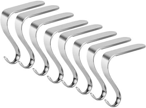 Christmas Stocking Holders for Mantle Set of 8, Metal Fireplace Stocking Hangers, Anti-Rust Non-Slip Non-Tarnish Mantel Hooks Grips Set for Garland, Windowsill, Party, Christmas Decorations, Silver by Minetom