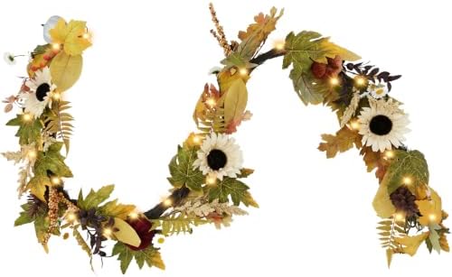 6FT Fall Garland with Lights, Artificial Sunflower Pumpkin Berry Pinecone Daisy Vine, Thanksgiving Autumn Harvest Home Decor for Mantle Porch Table Centerpiece by Unknown