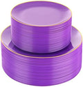 PULOTE 100PCS Purple Plastic Plates - Purple and Gold Disposable Include 50 Each (10.25 Inch Dinner & 7.5 Inch Dessert) Plates, Ideal for Party by PULOTEpartywareWesupplyproductsandyouenjoylife