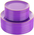 PULOTE 100PCS Purple Plastic Plates - Purple and Gold Disposable Include 50 Each (10.25 Inch Dinner & 7.5 Inch Dessert) Plates, Ideal for Party by PULOTEpartywareWesupplyproductsandyouenjoylife