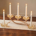 Crystal Lotus Taper Candle Holders, 3 Arms Metal Crystal Candlesticks, Decorative Flower-Shaped Candle Holders for Dining Table Centerpiece, Wedding, Home & Holiday Decor (Gold, Set of 3) by KOLNLALA
